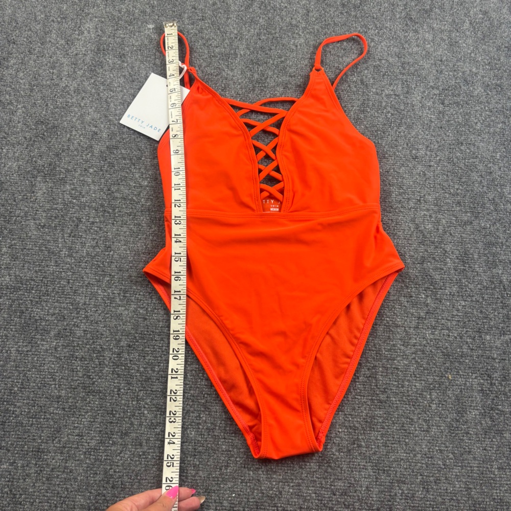 BETTY JADE Women’s NWT Orange Plunge v-Neck One Piece Swimsuit size: Medium - Picture 5 of 7